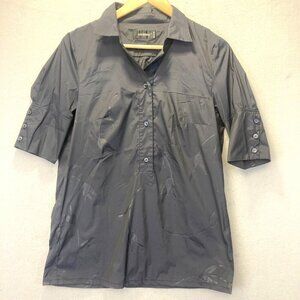 CIVIDINI Italy Womens Floral Collared Henley Blouse Sz Small Top Blue 1/2 Sleeve